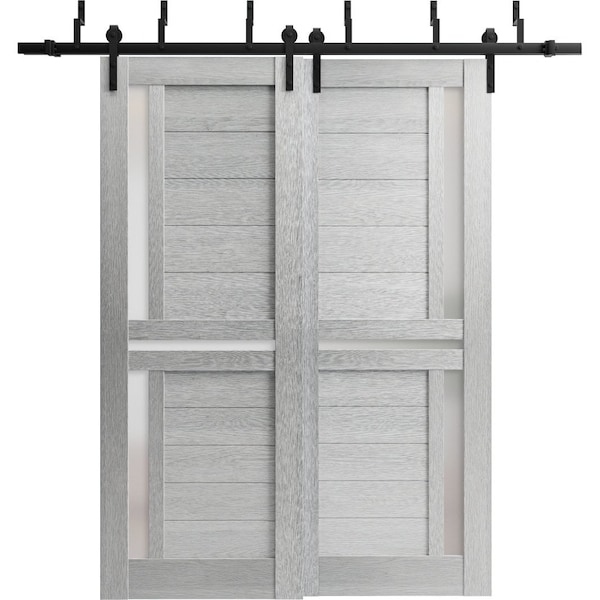 Sartodoors Sliding Closet Bi-fold Doors 64 x 80in, Quadro 4445 Cognac Oak W/ Frosted Glass, Sturdy Tracks QUADRO4445BF-AKA-64 - main
